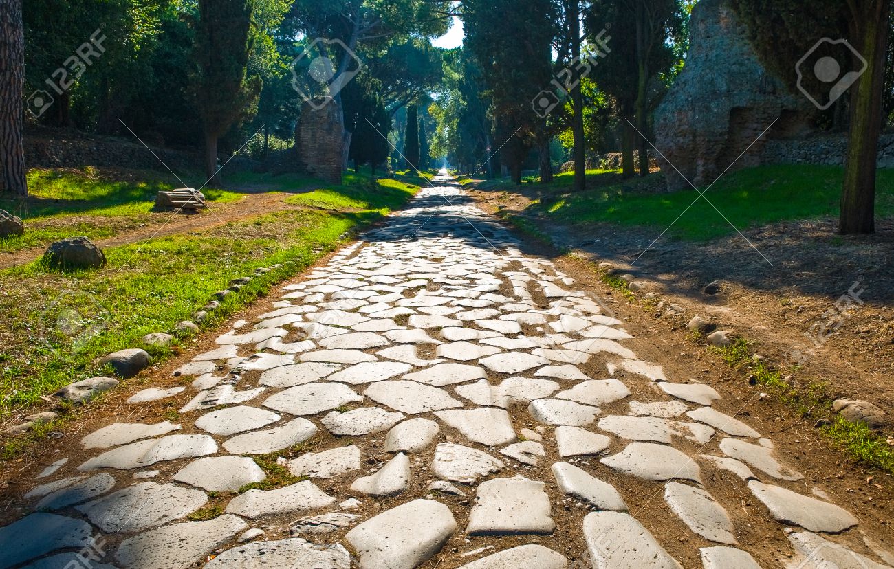 Italy,Rome, the original pavement of Roman time of Via Appia Antica