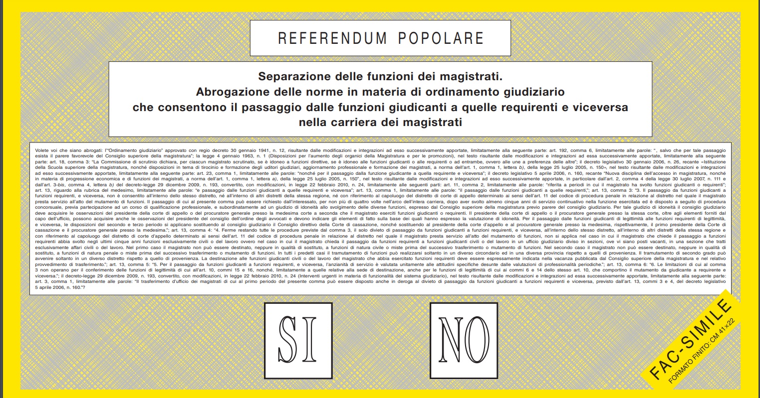 Referendo Popular Italiano 2022 - Cédula Amarela